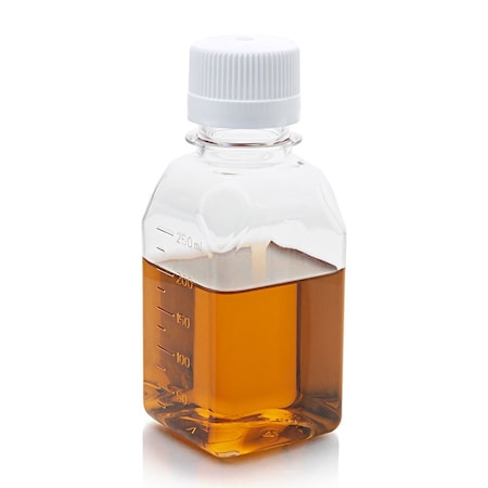 Globe Scientific Bottle, Square Media, PETG with HDPE Closure, 250mL, STERILE with Tamper Evident Shrink Band, 24PK 7610250